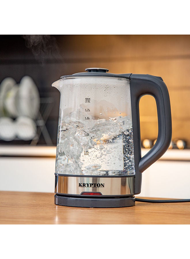 KRYPTON Electric Cordless Glass Kettle with Boil Dry Protection, Detachable Power Base, Auto Shut Off, Fast Boil & Easy to Clean and Ideal for Hot Water, Tea or Coffee 2 L 1500 W KNK6221 Black/Silver - Image 3