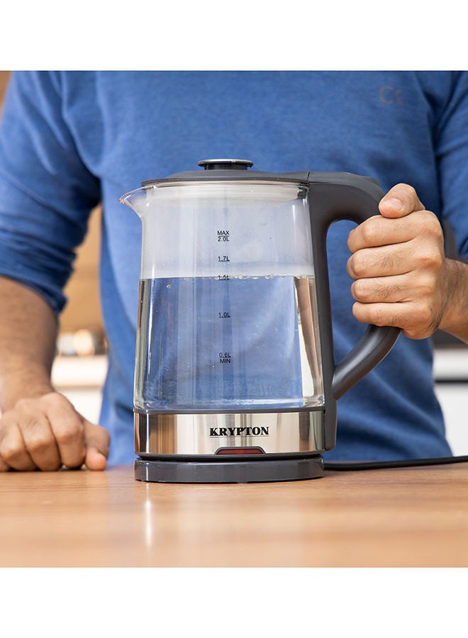 KRYPTON Electric Cordless Glass Kettle with Boil Dry Protection, Detachable Power Base, Auto Shut Off, Fast Boil & Easy to Clean and Ideal for Hot Water, Tea or Coffee 2 L 1500 W KNK6221 Black/Silver - Image 5