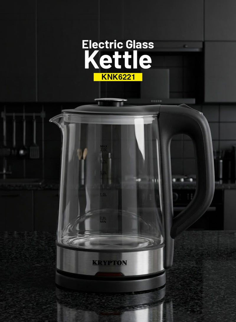 KRYPTON Electric Cordless Glass Kettle with Boil Dry Protection, Detachable Power Base, Auto Shut Off, Fast Boil & Easy to Clean and Ideal for Hot Water, Tea or Coffee 2 L 1500 W KNK6221 Black/Silver - Image 1