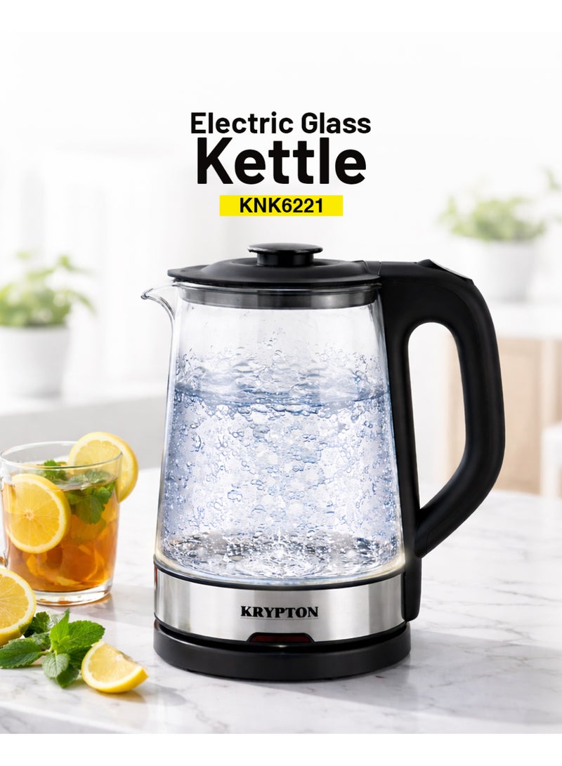 KRYPTON Electric Cordless Glass Kettle with Boil Dry Protection, Detachable Power Base, Auto Shut Off, Fast Boil & Easy to Clean and Ideal for Hot Water, Tea or Coffee 2 L 1500 W KNK6221 Black/Silver - Image 1