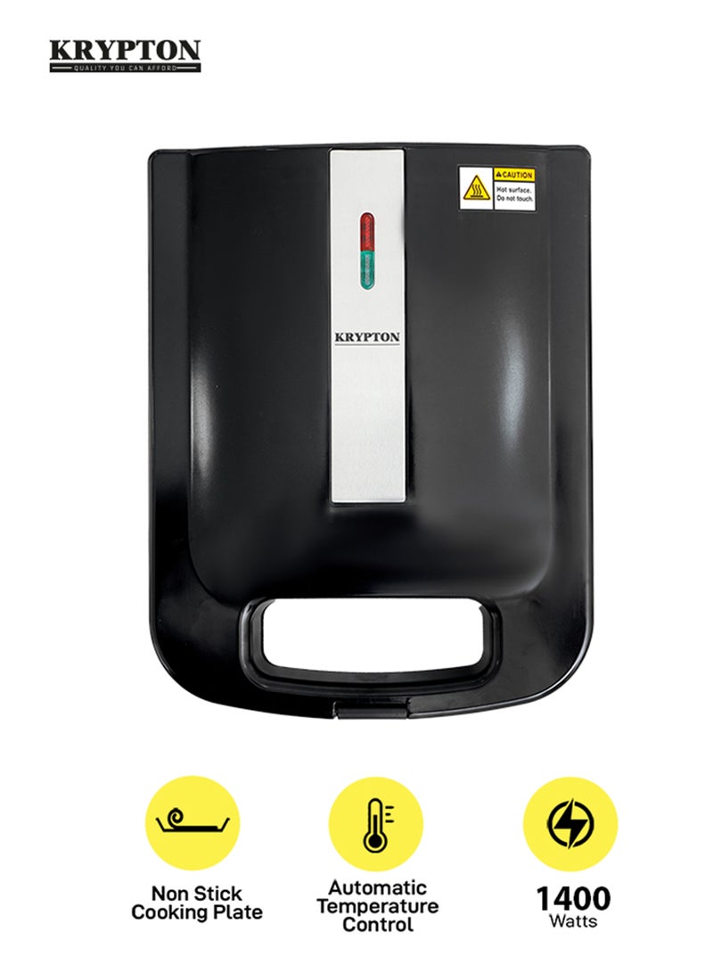 KRYPTON Powerful 1400W 4-Slice Sandwich Grill Maker with Fixed Non-Stick Plates, Temperature Control, Stainless Steel Finish & Anti-Slip Base – Ideal for Quick Meals 1400 W KNSM6199 Black - Image 1