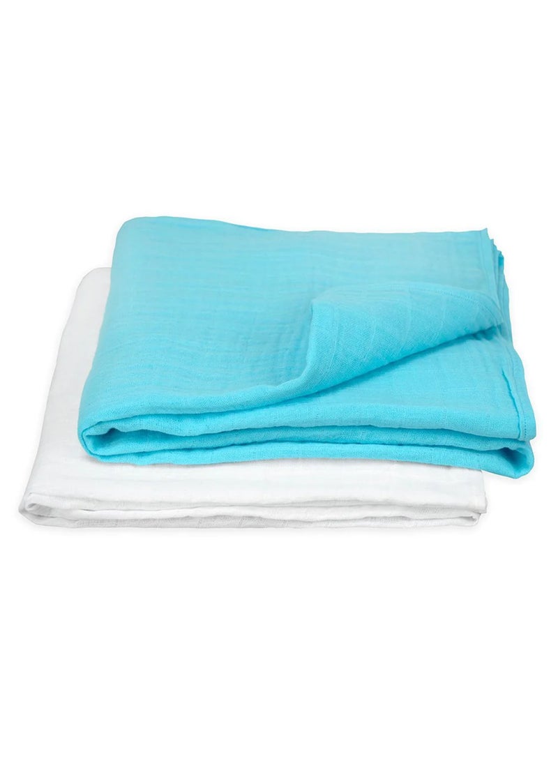 green sprouts - 2-Piece Muslin Swaddle Blankets Set - Aqua - Image 1