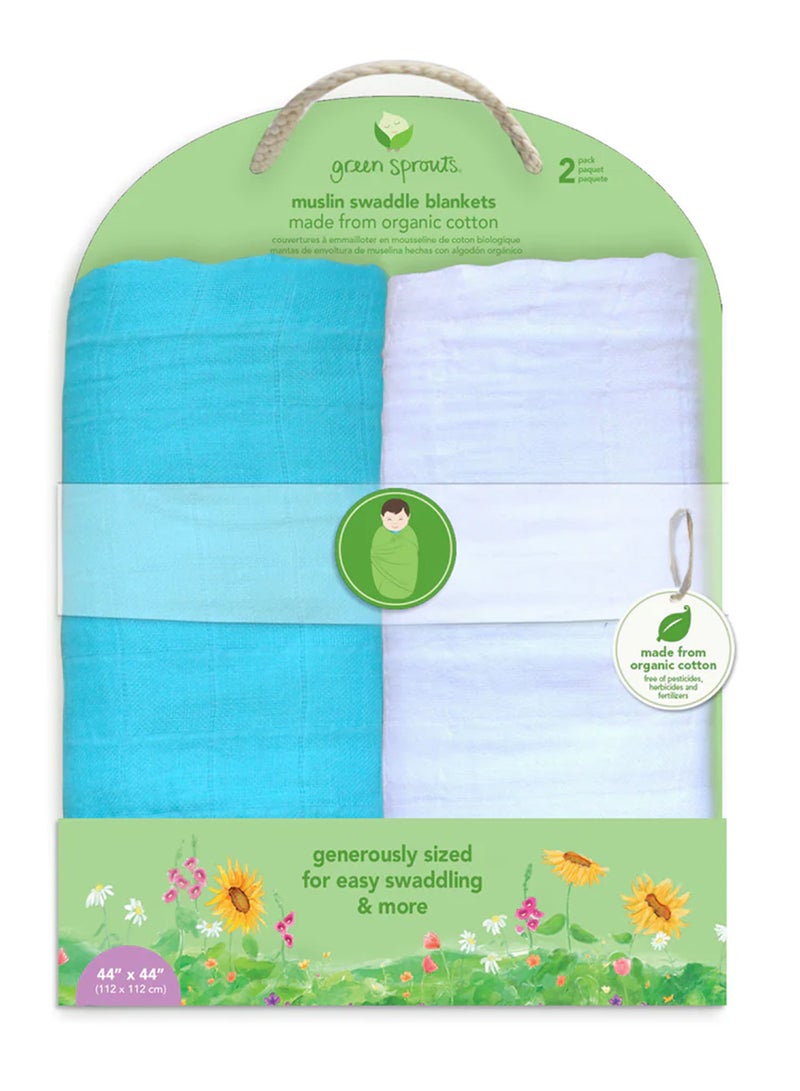 green sprouts - 2-Piece Muslin Swaddle Blankets Set - Aqua - Image 1