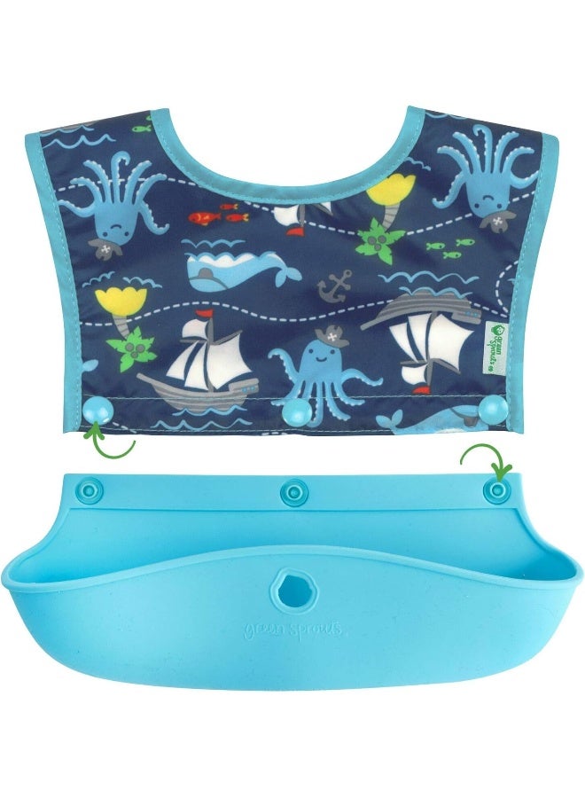 green sprouts - 4-Piece Snap And Go Silicone Food Catcher Bib - Aqua - Image 1