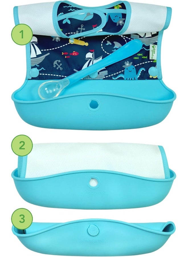 green sprouts - 4-Piece Snap And Go Silicone Food Catcher Bib - Aqua - Image 1