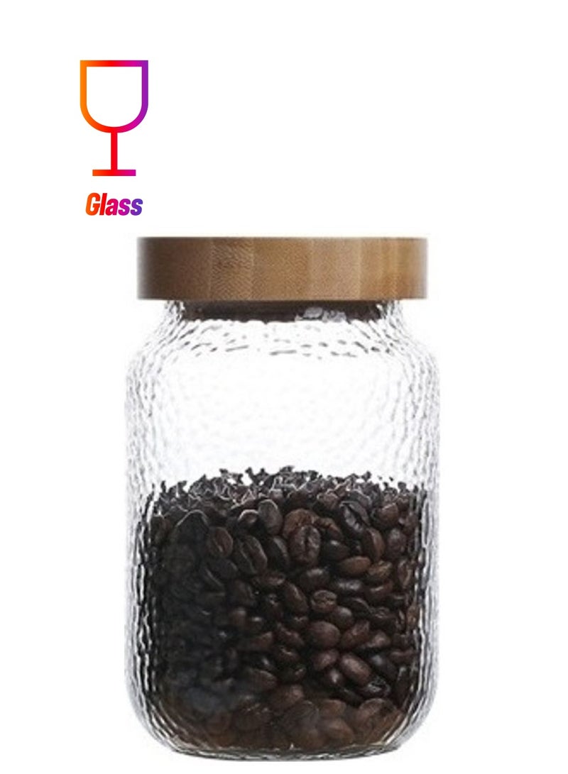 Airtight Glass Food Storage Jar With Wooden Lid Clear/Brown 15x7.5x7cm  - Image 1