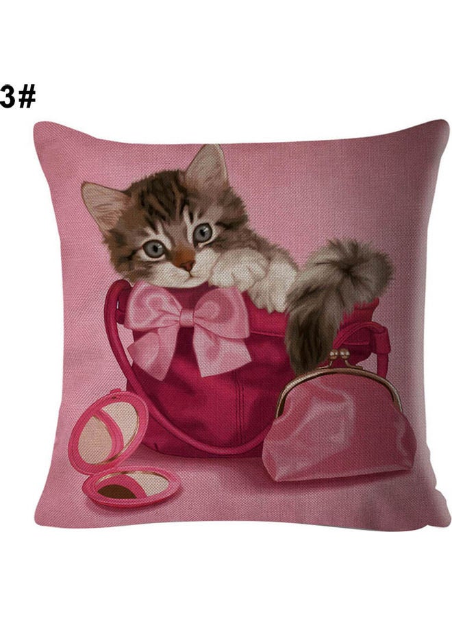 Cute Cat Pattern Throw Pillow Case Linen Multicolour 45x45cm 