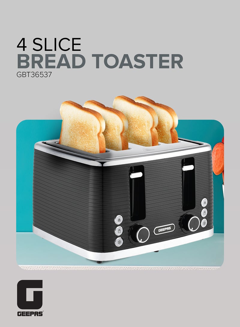 GEEPAS - Geepas 4 Slice Bread Toaster- GBT36537N/ Adjustable Browning Control and Removable Crumb Tray, Defrost, Reheat and Cancel Functions/ Perfect for Toasting Different Types Breads/ 2 Years Warranty, 1600 W GBT36537 Black - Image 1