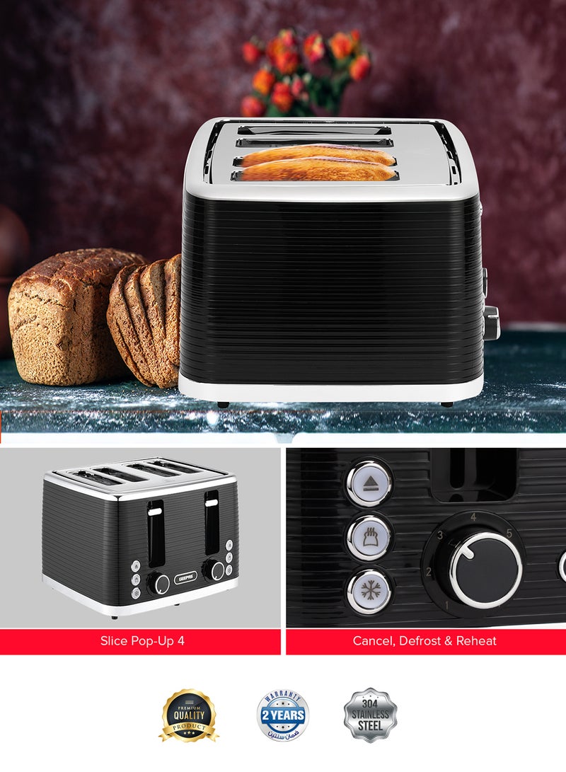 GEEPAS - Geepas 4 Slice Bread Toaster- GBT36537N/ Adjustable Browning Control and Removable Crumb Tray, Defrost, Reheat and Cancel Functions/ Perfect for Toasting Different Types Breads/ 2 Years Warranty, 1600 W GBT36537 Black - Image 1