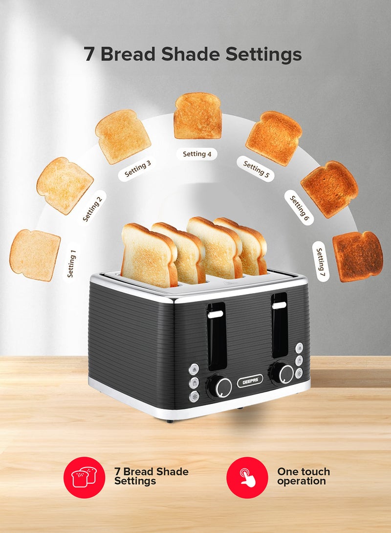 GEEPAS - Geepas 4 Slice Bread Toaster- GBT36537N/ Adjustable Browning Control and Removable Crumb Tray, Defrost, Reheat and Cancel Functions/ Perfect for Toasting Different Types Breads/ 2 Years Warranty, 1600 W GBT36537 Black - Image 1