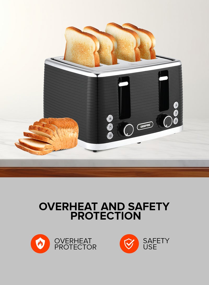 GEEPAS - Geepas 4 Slice Bread Toaster- GBT36537N/ Adjustable Browning Control and Removable Crumb Tray, Defrost, Reheat and Cancel Functions/ Perfect for Toasting Different Types Breads/ 2 Years Warranty, 1600 W GBT36537 Black - Image 1