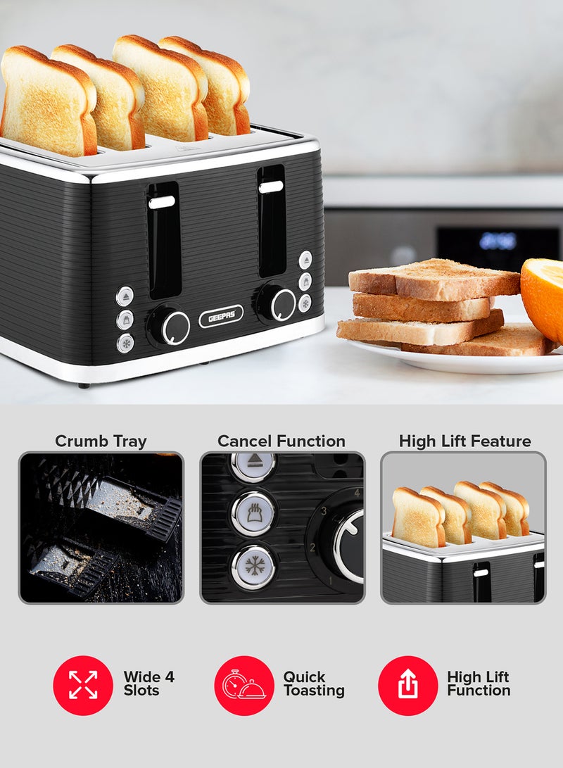 GEEPAS - Geepas 4 Slice Bread Toaster- GBT36537N/ Adjustable Browning Control and Removable Crumb Tray, Defrost, Reheat and Cancel Functions/ Perfect for Toasting Different Types Breads/ 2 Years Warranty, 1600 W GBT36537 Black - Image 1