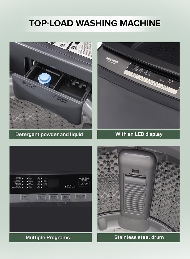 GEEPAS - 7 KG Fully Automatic Washing Machine| Top Load Equipped with Child Lock, Air Dry Function, Digital Display, IMD Control Panel, Stainless Steel Inner Tub| 1 Year Warranty 0 W GFWM7800LCQ Silver 0 W GFWM7800LCQ Silver - Image 1