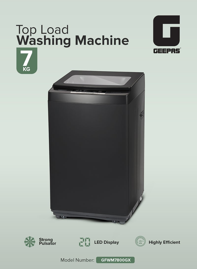 GEEPAS - 7 KG Fully Automatic Washing Machine| Top Load Equipped with Child Lock, Air Dry Function, Digital Display, IMD Control Panel, Stainless Steel Inner Tub| 1 Year Warranty 0 W GFWM7800LCQ Silver 0 W GFWM7800LCQ Silver - Image 1