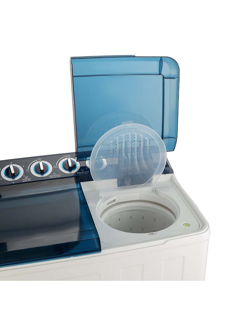 GEEPAS - 20 KG Twin Tub Semi-Automatic Washing Machine| High Back Control Panel Top Load Washing Machine, Big Pulsator| Highly Efficient with Magic Filter Classic Design, Spin Capacity 10 KG| 1 Years Warranty | 960 W GSWM6491 White/Blue/Gray - Image 1