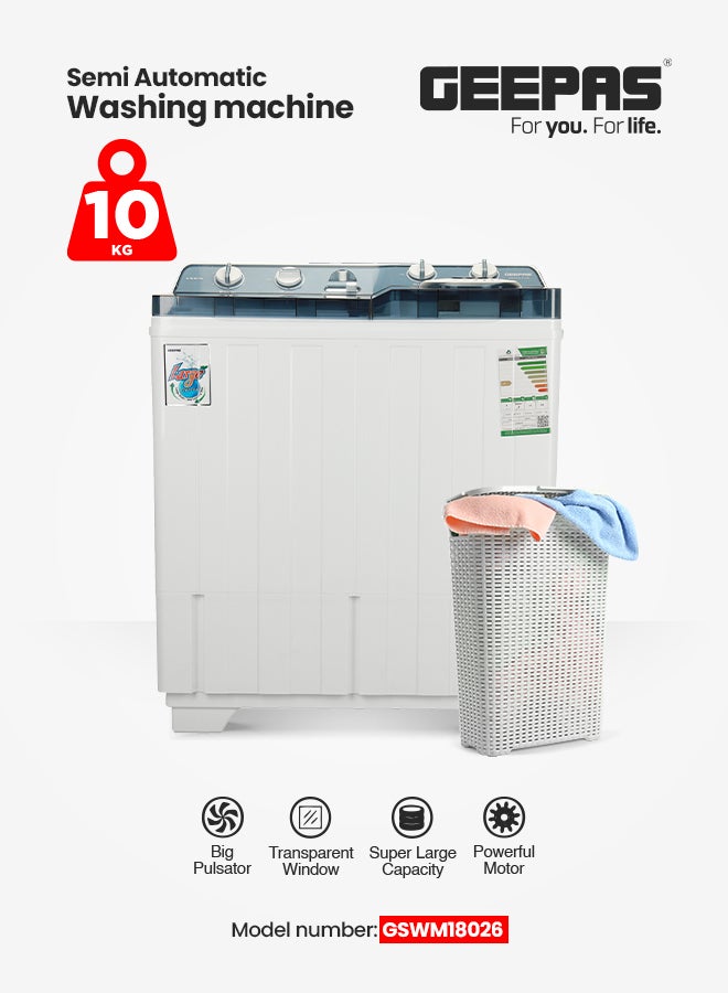 GEEPAS Semi-Automatic Washing Machine 770 W GSWM18026 White/Blue 