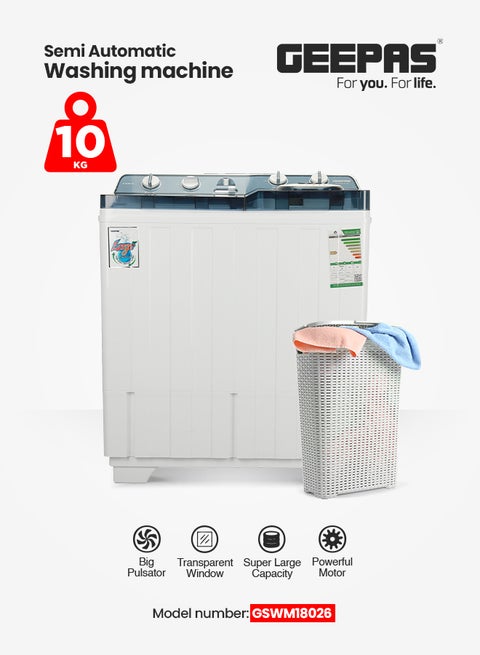 10KG Semi-Automatic Washing Machine 10 kg 770 W GSWM18026 White/Blue