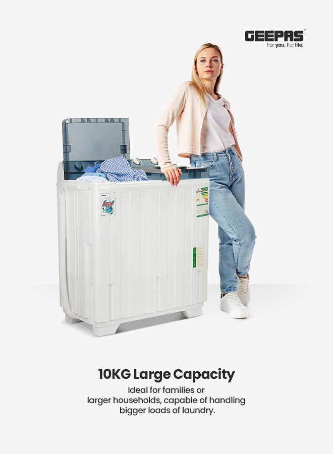 جيباس غسالة ملابس شبه أوتوماتيكية بسعة 10 كجم 10 kg 770 W GSWM18026 أبيض/أزرق - Image 2