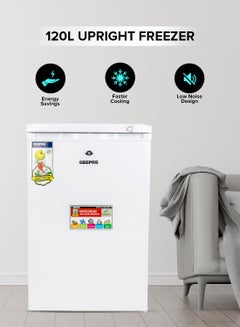 120L Gross/ 85L Net Capacity Upright Freezer With Tropical Compressor, No Fan, Recessed Handle, Lock & Key, 4 Crystal Freezer Drawers, Adjustable Thermostat, 100% HCF & FCKW Free, Inside Condensor 0 W GRFU1206 White