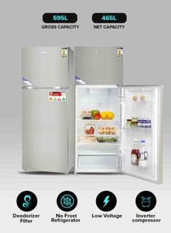 595L Gross/465L Net Capacity No Frost Double Door Refrigerator| With Inverter Compressor, Interior LED Lighting, Multi Air Flow, Stainless Steel Finish, Recessed Handle, Chrome Bottle Holder & Chiller Shelves, Glass Shelves, Freezer- 100L capacity 0 W GRF6021SSXN Silver - pnsku/N46962046A/45/_/1715076407/0196ad65-e18f-4c5d-beca-88b34fbe7b00