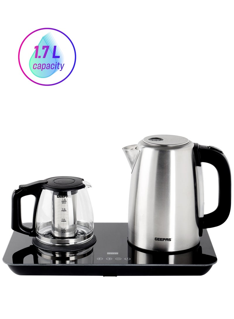 GEEPAS 2 In 1 Digital Tea Maker - Stainless Steel Filter | Temperature Adjusting, Boil-Dry Protection | 400W & 1800W | 2 Years Warranty 1.7 L 1800 W GTM38045 Black & silver  - Image 1