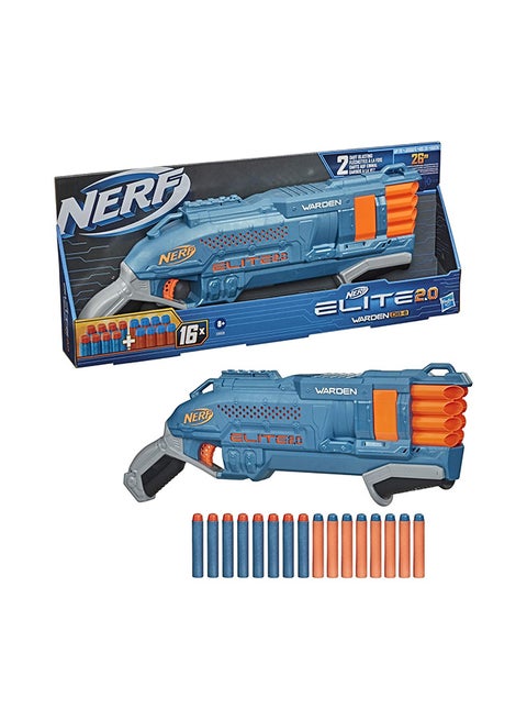 Elite 2.0 Warden Db-8 Motorized Blaster – 16 Official Darts, Blast 2 Darts At Once,6-Dart Clip, Quick Reload, Compatible with N-Strike Tactical Rail Accessories, Ideal for Kids Boys Aged 8+