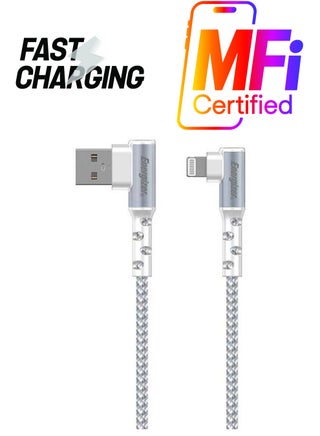 Ultimate Right Angle 90 Degree MFi Certified Fast Charging Metal Braided USB-A To Lightning Cable Compatible With iPhone/iPod/iPad, High-Twist Resistance, Gaming Design White - pnsku/N46983593A/45/_/1738233169/6514d3d6-dfb0-4579-9a41-8772ab524542