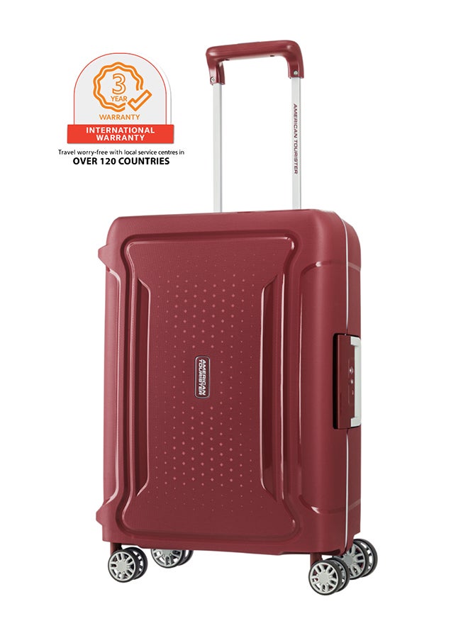 American Tourister Tribus Suitcase, Cabin Size 55 cm / 20 inch, 4 Spinner Wheels, Hard Top, Polypropylene, Red|Address Tag|Dual Tube Pull Handle|Scratch Resistant Texture|XtraSecu™ 3-Point Locking System - 3 Years Global Warranty Red - Image 1