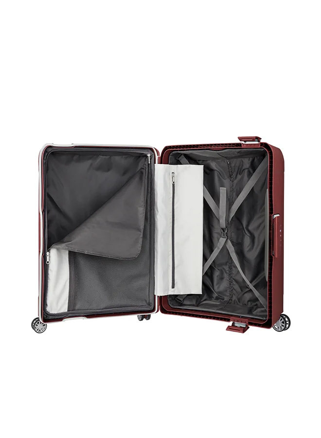 American Tourister red Tribus Suitcase, Cabin Size 55 cm / 20 inch, 4 Spinner Wheels, Hard Top, Polypropylene, Red|Address Tag|TSA Lock|Dual Tube Pull Handle|Scratch Resistant Texture|XtraSecu™ 3-Point Locking System - 3 Years International Warranty Red  | Best Price UAE