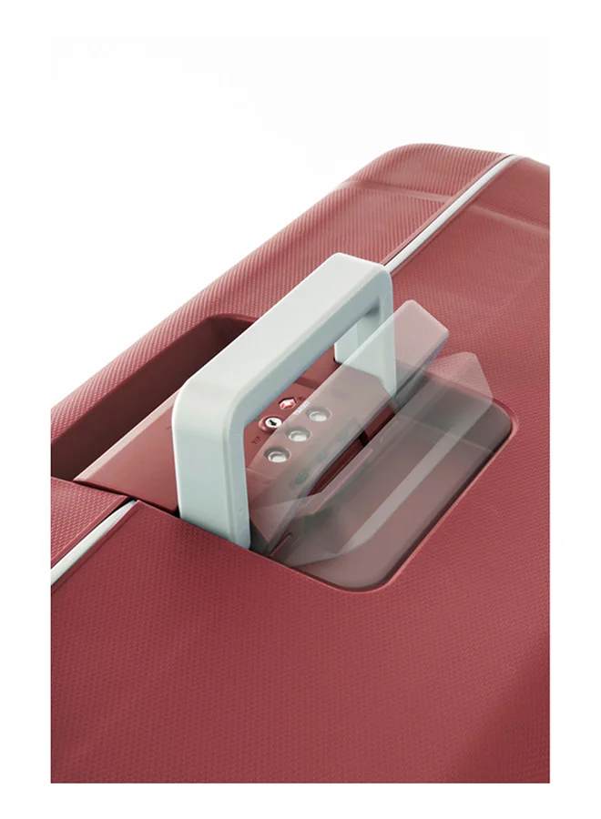 American Tourister red Tribus Suitcase, Cabin Size 55 cm / 20 inch, 4 Spinner Wheels, Hard Top, Polypropylene, Red|Address Tag|TSA Lock|Dual Tube Pull Handle|Scratch Resistant Texture|XtraSecu™ 3-Point Locking System - 3 Years International Warranty Red  | Best Price UAE