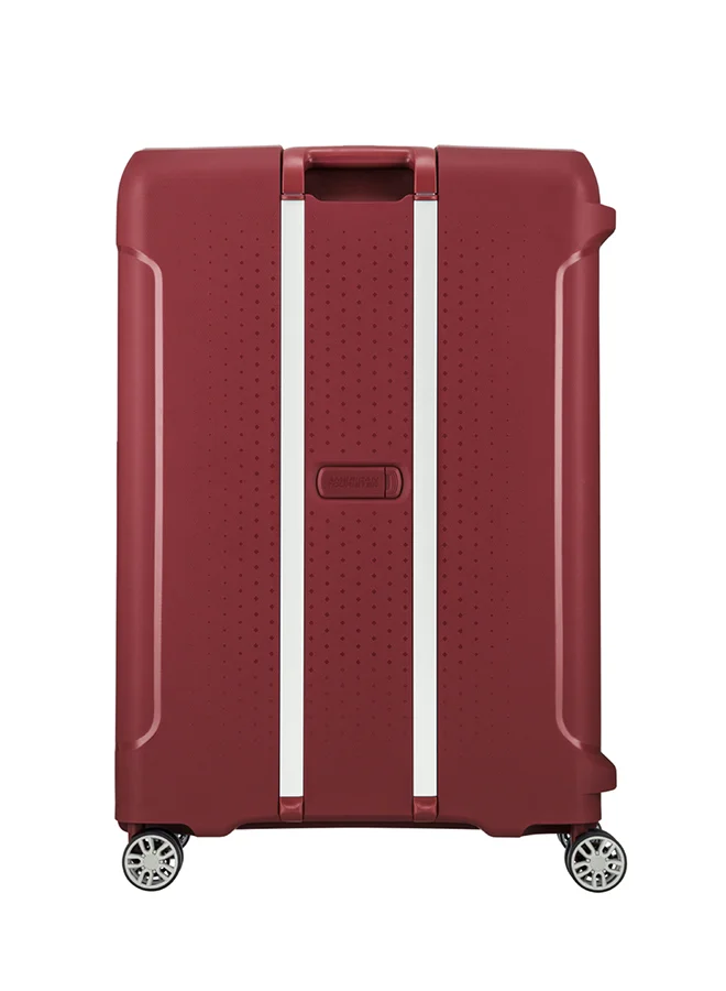 AMERICAN TOURISTER 78 cm / 29 inch Tribus Suitcase, Check-In Size 78 cm / 29 inch, 4 Spinner Wheels, Hard Top, Polypropylene, Red|Address Tag|TSA Lock|Dual Tube Pull Handle|Scratch Resistant Texture|XtraSecu™ 3-Point Locking System - 3 Years International Warranty Red  | Best Price UAE