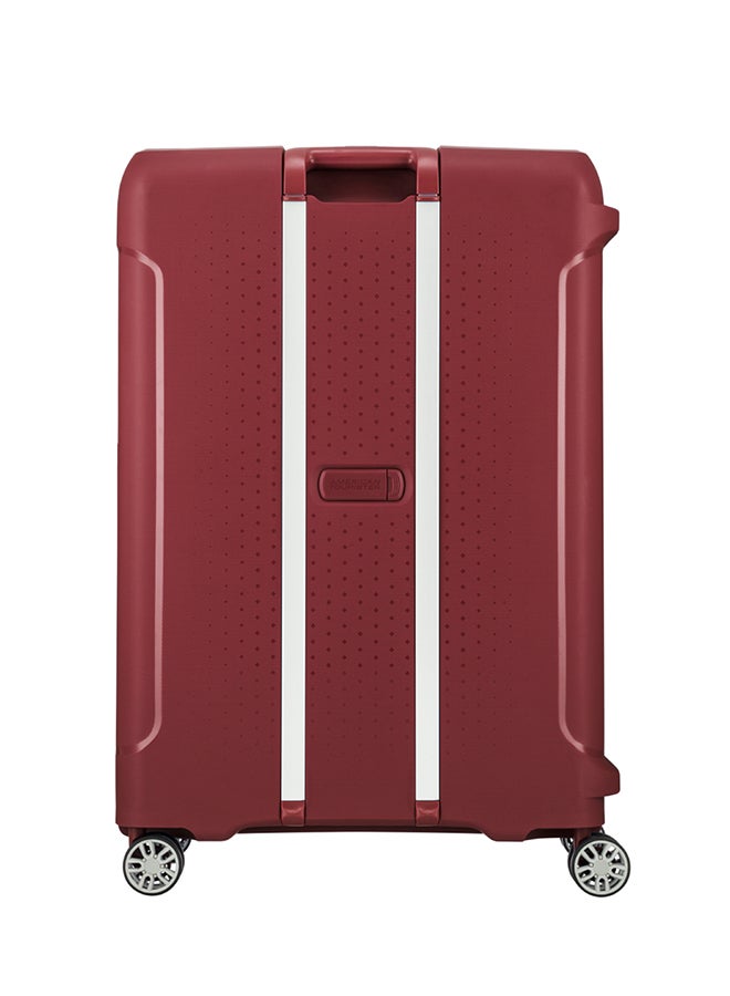 American Tourister Tribus Suitcase, Check-In Size 78 cm / 29 inch, 4 Spinner Wheels, Hard Top, Polypropylene, Red|Address Tag|Dual Tube Pull Handle|Scratch Resistant Texture|XtraSecu™ 3-Point Locking System - 3 Years Global Warranty Red - Image 4