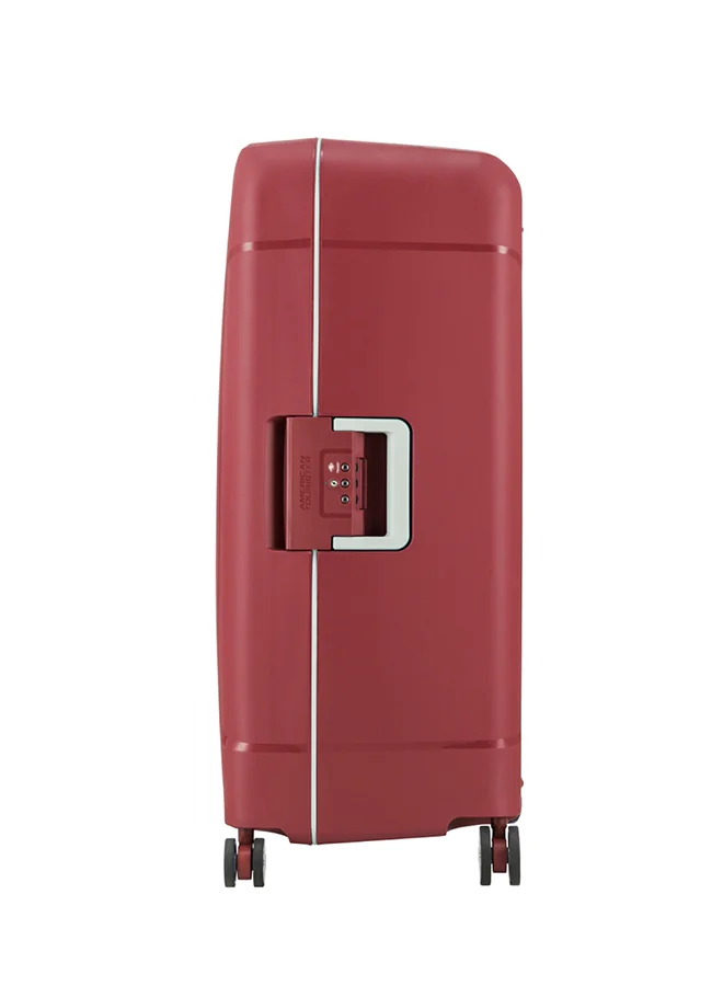 AMERICAN TOURISTER Tribus Suitcase, Check-In Size 78 cm / 29 inch, 4 Spinner Wheels, Hard Top, Polypropylene, Red|Address Tag|TSA Lock|Dual Tube Pull Handle|Scratch Resistant Texture|XtraSecu™ 3-Point Locking System - 3 Years International Warranty