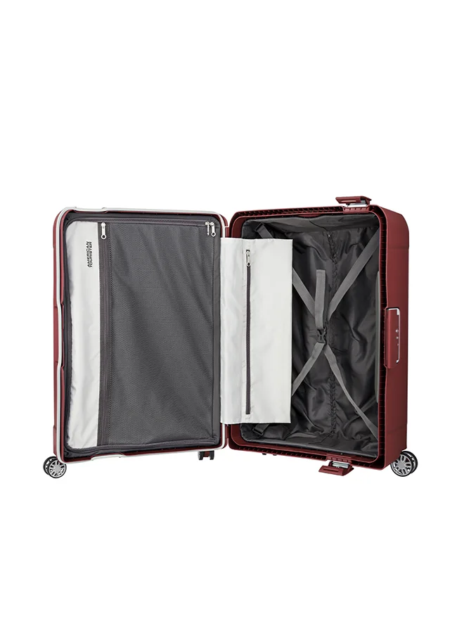 AMERICAN TOURISTER 78 cm / 29 inch Tribus Suitcase, Check-In Size 78 cm / 29 inch, 4 Spinner Wheels, Hard Top, Polypropylene, Red|Address Tag|TSA Lock|Dual Tube Pull Handle|Scratch Resistant Texture|XtraSecu™ 3-Point Locking System - 3 Years International Warranty Red  | Best Price UAE