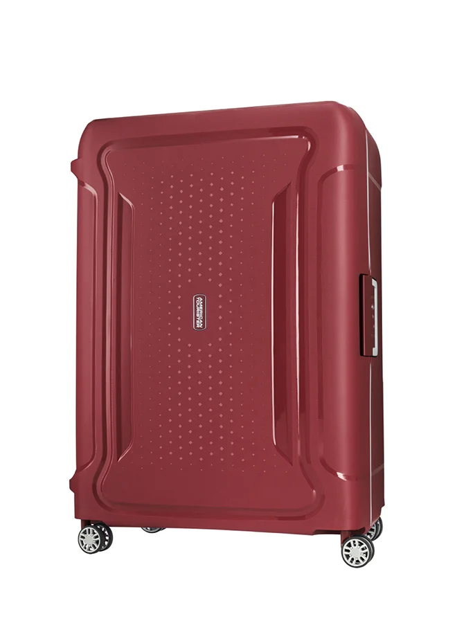 AMERICAN TOURISTER 78 cm / 29 inch Tribus Suitcase, Check-In Size 78 cm / 29 inch, 4 Spinner Wheels, Hard Top, Polypropylene, Red|Address Tag|TSA Lock|Dual Tube Pull Handle|Scratch Resistant Texture|XtraSecu™ 3-Point Locking System - 3 Years International Warranty Red  | Best Price UAE