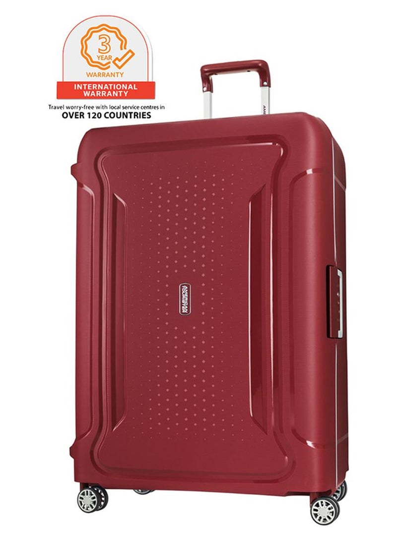 American Tourister Tribus Suitcase, Check-In Size 78 cm / 29 inch, 4 Spinner Wheels, Hard Top, Polypropylene, Red|Address Tag|Dual Tube Pull Handle|Scratch Resistant Texture|XtraSecu™ 3-Point Locking System - 3 Years Global Warranty Red - Image 1