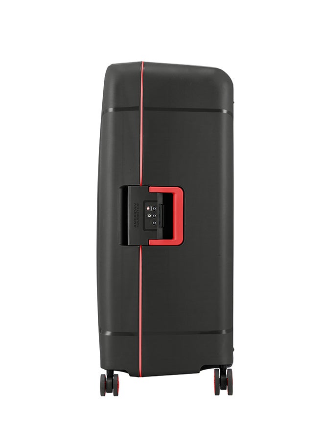 American Tourister Tribus Suitcase, Check-In Size 78 cm / 29 inch, 4 Spinner Wheels, Hard Top, Polypropylene, Dark Grey|Address Tag|Dual Tube Pull Handle|Scratch Resistant Texture|XtraSecu™ 3-Point Locking System - 3 Years Global Warranty Dark Grey - Image 2