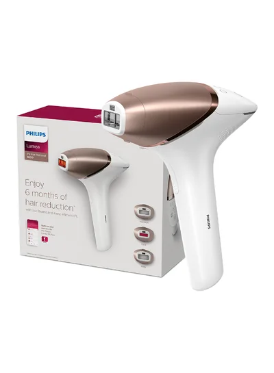 Philips Philips Lumea IPL, Hair Removal, 9000 Series, SenseIQ Technology, 3 Attachments, Body, Face, Precision, Cordless Use, BRI955/60, 60 Days Money Back Guarantee White/Rose Gold