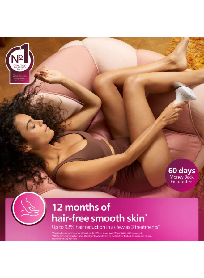 Philips Philips Lumea IPL, Hair Removal, 9000 Series, SenseIQ Technology, 3 Attachments, Body, Face, Precision, Cordless Use, BRI955/60, 60 Days Money Back Guarantee White/Rose Gold