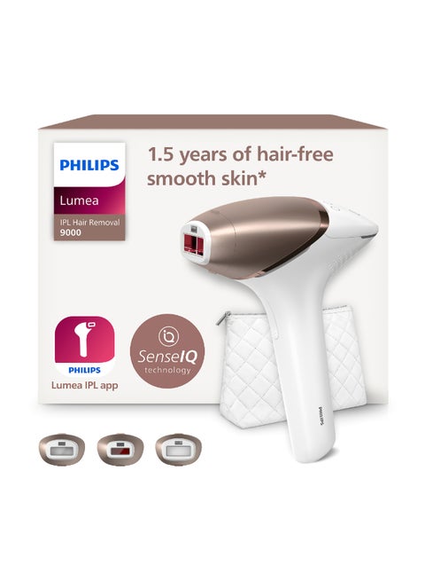 Philips Lumea IPL, Hair Removal, 9000 Series, SenseIQ Technology, 3 Attachments, Body, Face, Precision, Cordless Use, BRI955/60, 60 Days Money Back Guarantee White/Rose Gold