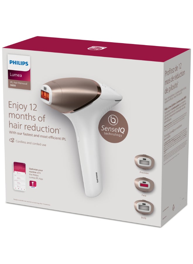 Philips Lumea IPL, Hair Removal, 9000 Series, SenseIQ Technology, 3 Attachments, Body, Face, Precision, Cordless Use, BRI955/60, 60 Days Money Back Guarantee White/Rose Gold - Image 1