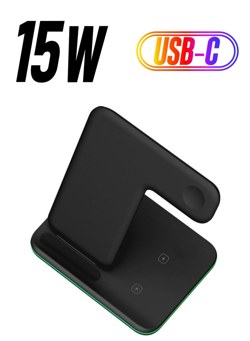 3-in-1 Wirelessly Charger Fast Charging Dock Black  - Image 1