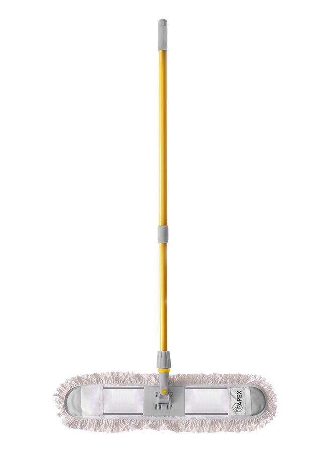 APEX - Floor Sweeper Duster Flat Mop With Cotton Cloth With Telscopic Handle Yellow/Grey 60cm - Image 1