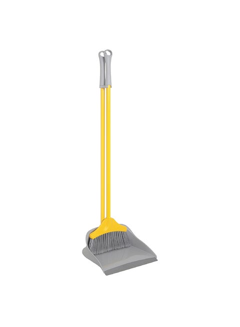 Long Handle Upright Dustpan And Broom Sweep Set Yellow/Grey 27x27x92cm