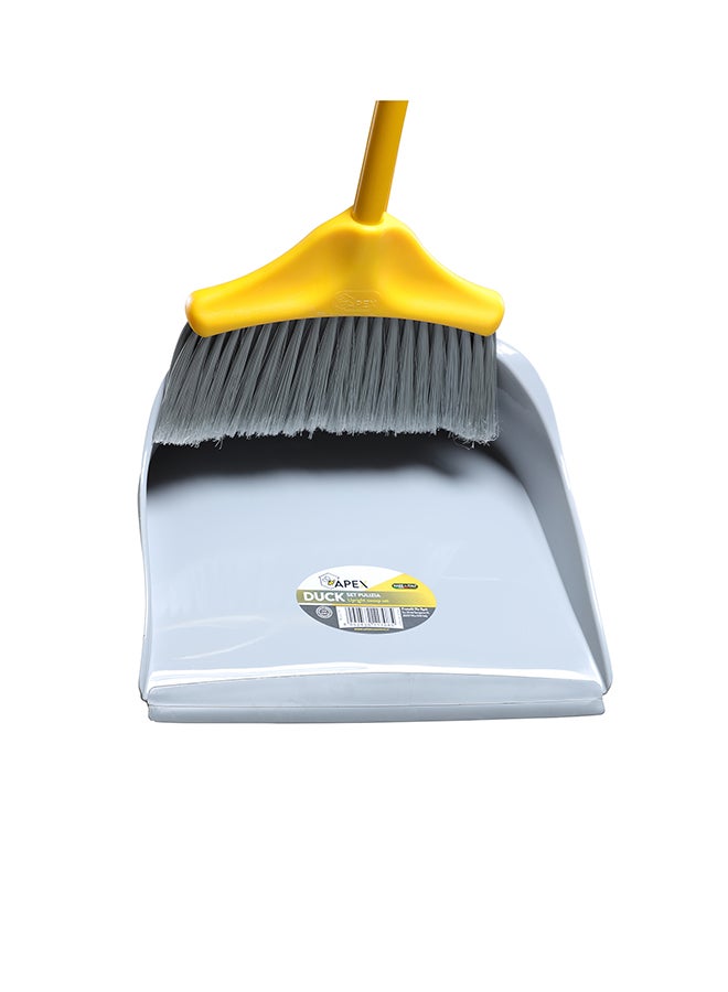 APEX Long Handle Upright Dustpan And Broom Sweep Set Yellow/Grey 27x27x92cm  - Image 5