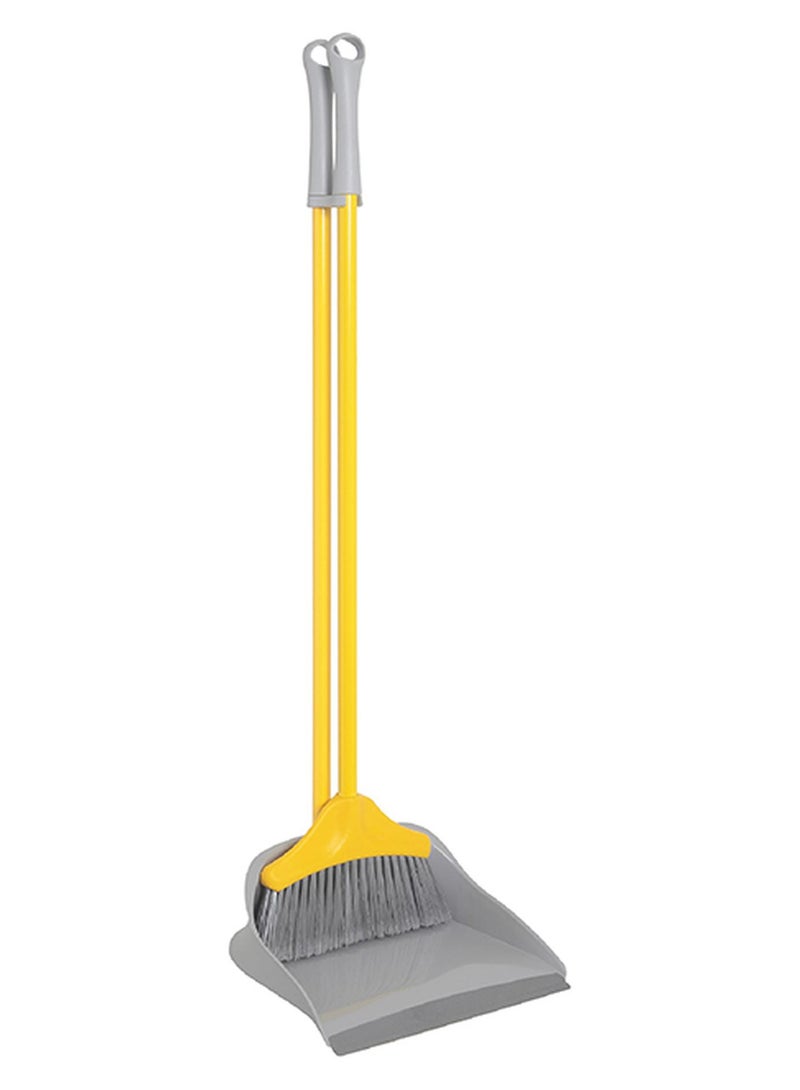 أبيكس طقم مكون من مكنسة وجاروف قائم مزود بمقبض طويل أصفر/رمادي 27x27x92سم - Image 1