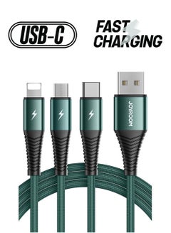 JOYROOM Fast Charging Braided 3 In 1 USB Cable Green  - Image 1