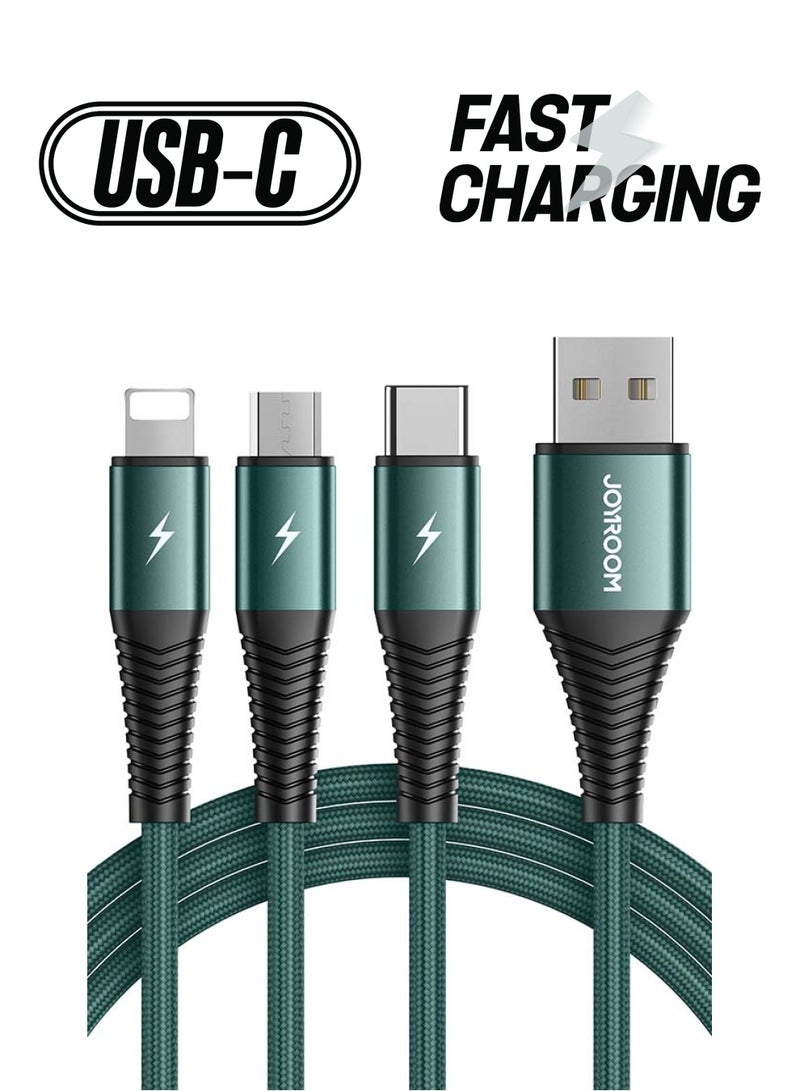 JOYROOM Fast Charging Braided 3 In 1 USB Cable Green  - Image 1