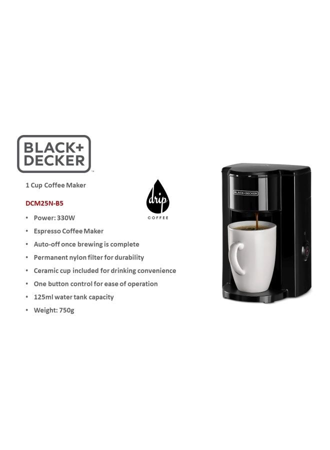 BLACK+DECKER Coffee Maker - 1 Cup 125 ml 350 W DCM25N-B5 Black/White - Image 4