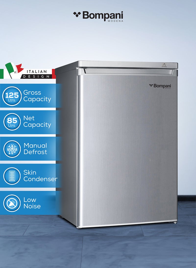 Bompani - Upright Freezer - Mechanical Control, R600A Refrigerant, Lock And Key, 1-Year Full Warranty + 5-Year Compressor Warranty, Space-Saving Design With Recessed Handle BUF245S Silver - Image 1